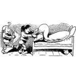 男の子の寝具の下でペーパーを置くことのベクトル描画